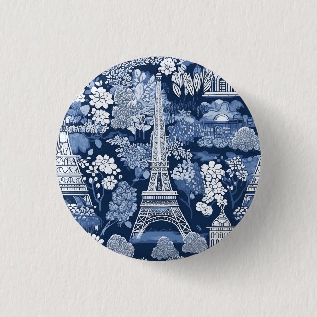 Intricate Parisian Eiffel Torn Blue Toile badge Knapp (Framsida)