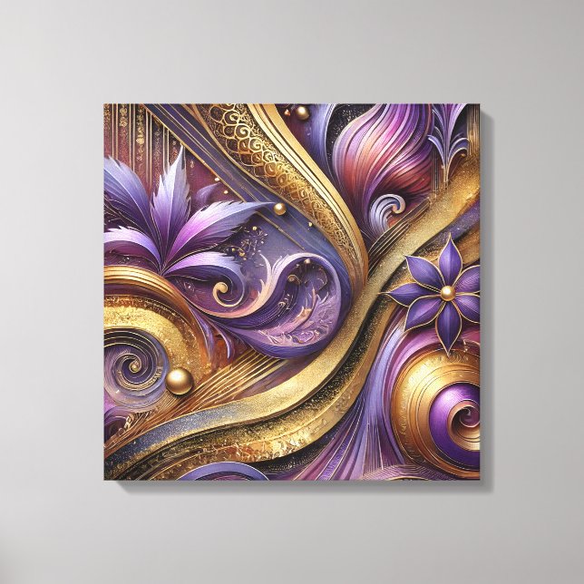 Intricate Purple and Gold Abstract Canvas Art  (Framsida)
