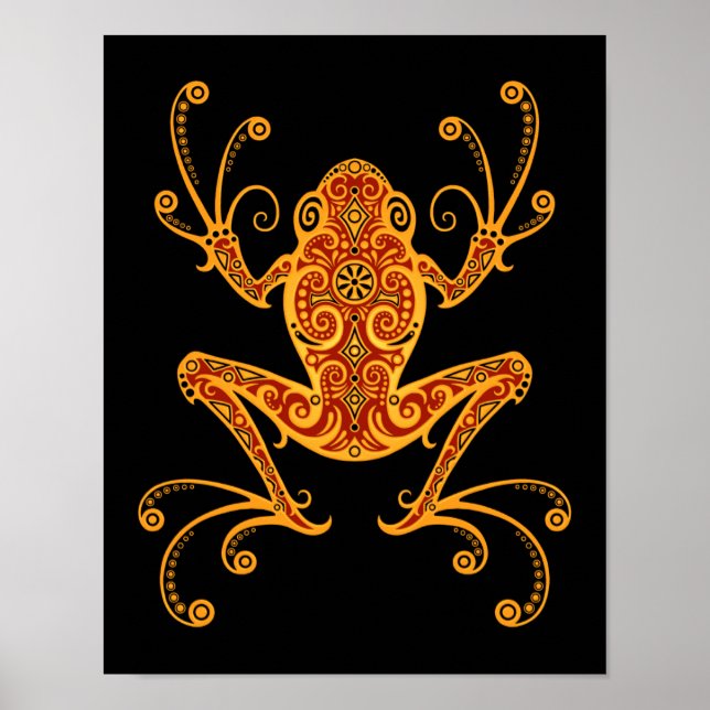 Intricate Red and Gult Träd Frog Poster (Framsidan)