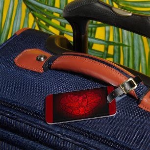 Intricate Red Mandala Heart Romantic Boho Mönster Bagagebricka