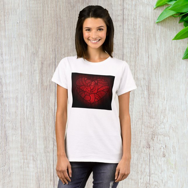 Intricate Red Mandala Heart Romantic Boho Mönster T Shirt (Skapare uppladdad)