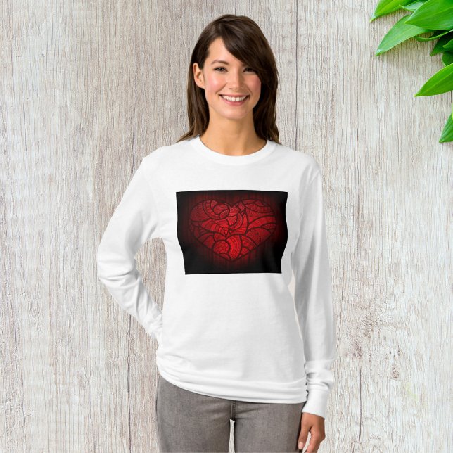 Intricate Red Mandala Heart Romantic Boho Mönster T Shirt (Skapare uppladdad)