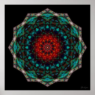 Intricate Red Turcos Geometric Mandala Art Poster