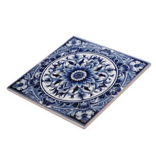 Intricate Rustic Indigo Azulejo Tiles Kakelplatta