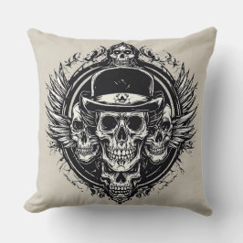 Intricate Skull-design med Vingar och symboler Kudde