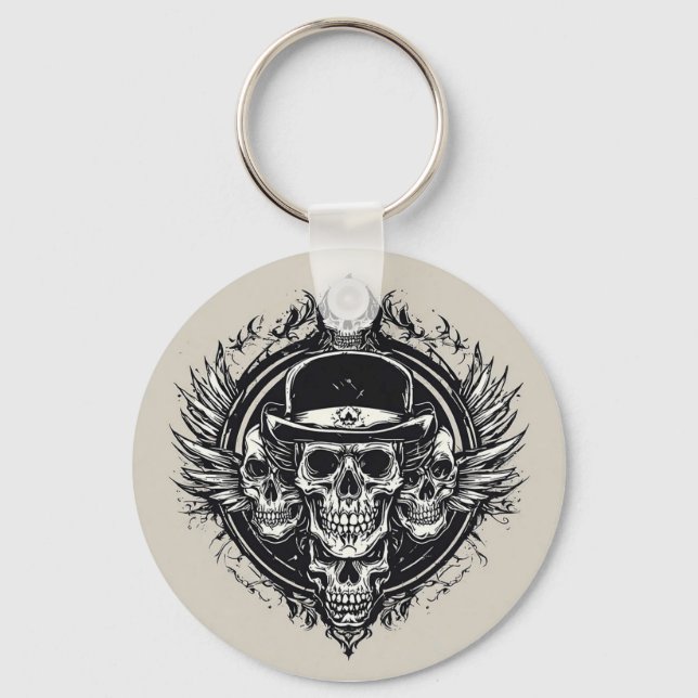 Intricate Skull-design med Vingar och symboler Nyckelring (Framsida)