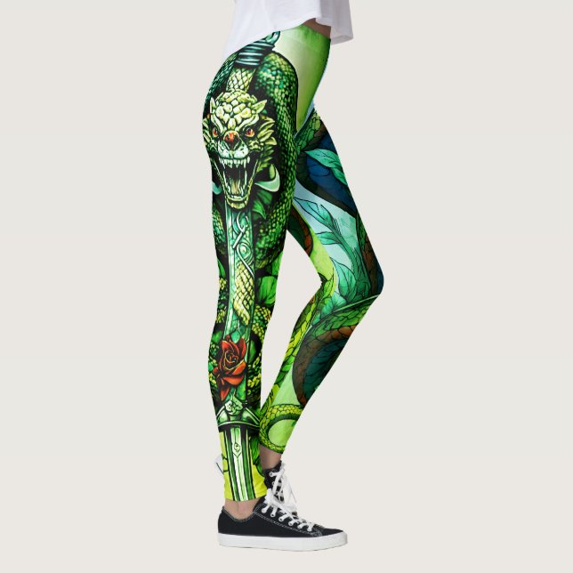Intricate Snake-kodad runt Dagger Tattodesign Leggings (Höger)