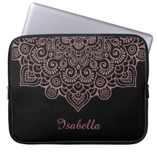 Intricate Snöre Mandala BLACK ro guld Laptop Fodral