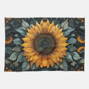 Intricate Solros Botanical Art Kökshandduk