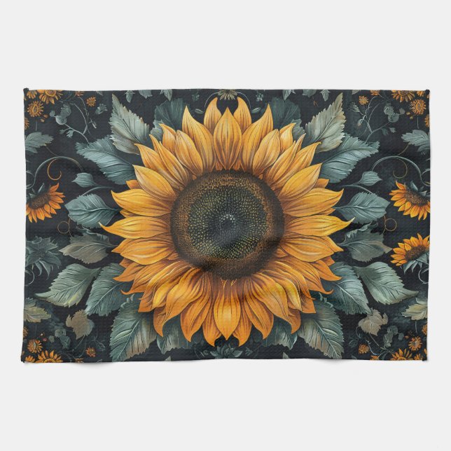 Intricate Solros Botanical Art Kökshandduk (Horisontell)