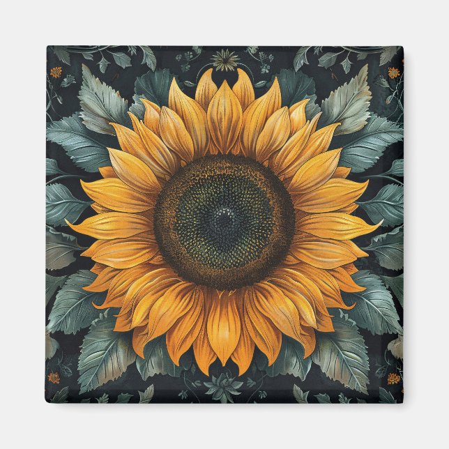 Intricate Solros Botanical Art Magnet (Framsidan)