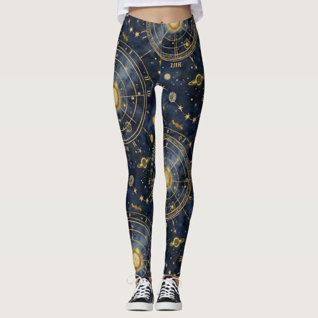 Intricate Star Celestial Kartor Galaxy Leggings (Framsida)
