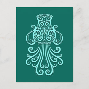 Intricate Teal Blue Aquarius Zodiac Vykort