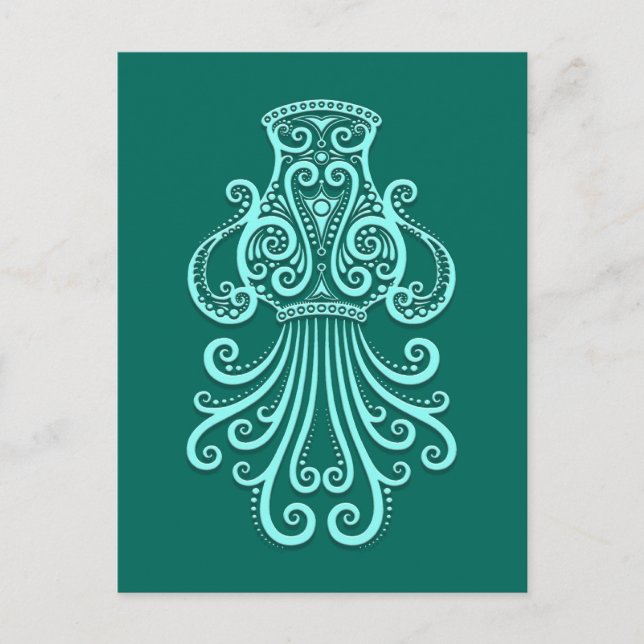 Intricate Teal Blue Aquarius Zodiac Vykort (Framsida)