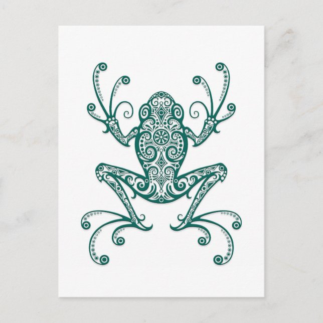 Intricate Teal Blue Träd Frog on White Vykort (Framsida)