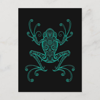 Intricate Teal Blue Träd Frog på Black Vykort