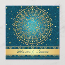 Intricate Teal, Guld Scrollss Stars Wedding bjudan Inbjudningar