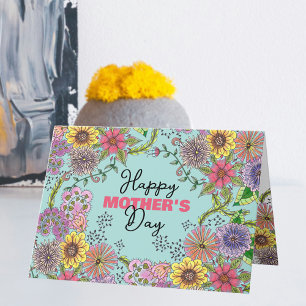 Intricate Vibrant Doodle Flowers Mors dag Kort