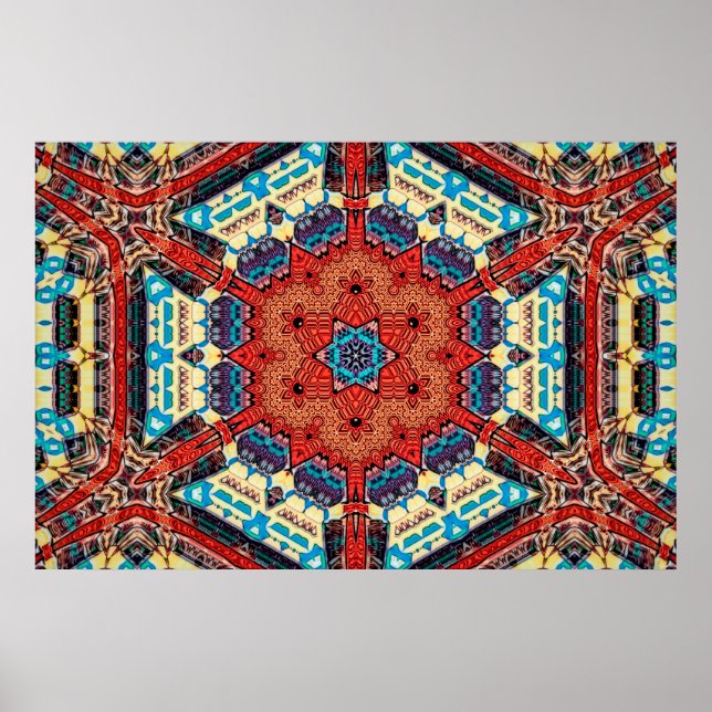 Intricate Vibrant Kaleidoscopic Starburst Mönster Poster (Framsidan)