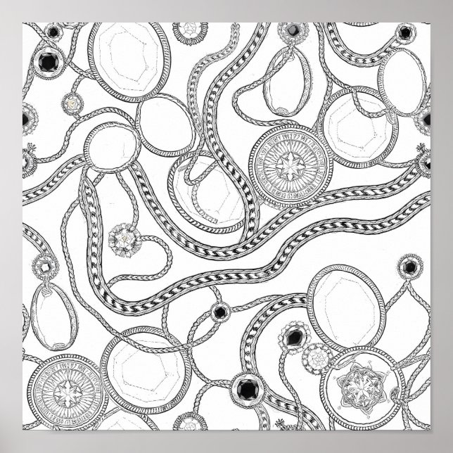 Intricate Wealth Decoupage Template Line Art Poster (Framsidan)