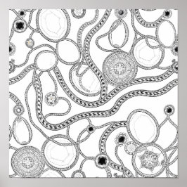 Intricate Wealth Dekoupage Mallinje Linje Konst Poster
