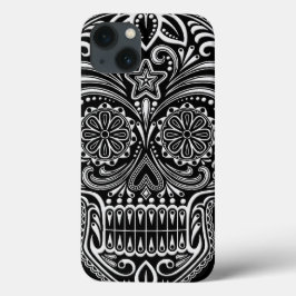 Intricate White and Black Sugar Skull
