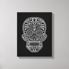 Intricate White Sugar Skull på svart Canvastryck
