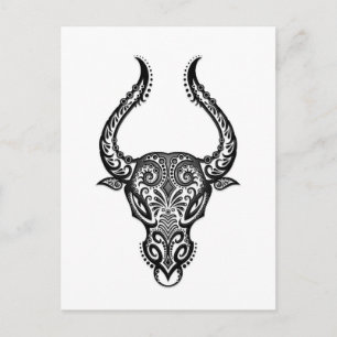 Intricate White Taurus Zodiac på Black Vykort