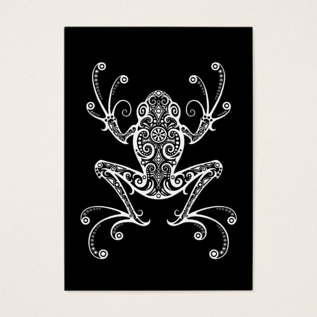 Intricate White Träd Frog på Black Visitkort (Framsidan)