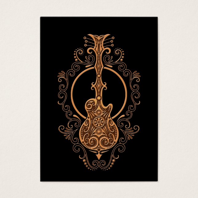 Intricera Brown Guitar-design på svart Visitkort (Framsidan)