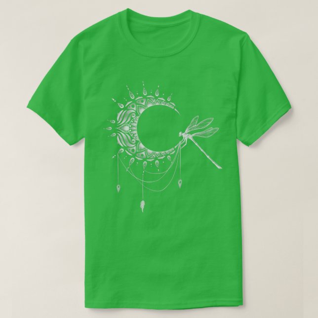Intricera halvmånsfärande Måne med Dragonfly Tatto T Shirt (Design framsida)