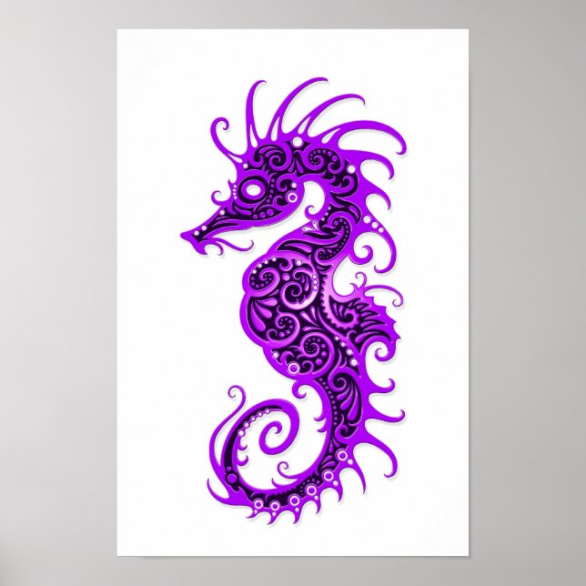 Intricera Lila Seahorse Design on White Poster (Framsidan)