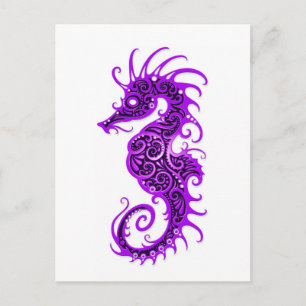 Intricera Lila Seahorse Design on White Vykort