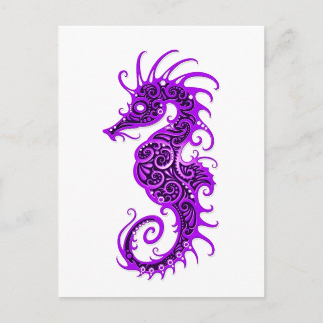 Intricera Lila Seahorse Design on White Vykort (Framsida)