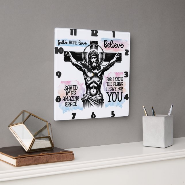 Intricksbild av Jesus på Kor Fyrkantig Klocka (Kontor)