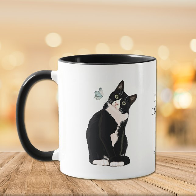 Intriguering Life Black Cat Butterfly Coffee Mugg (Skapare uppladdad)