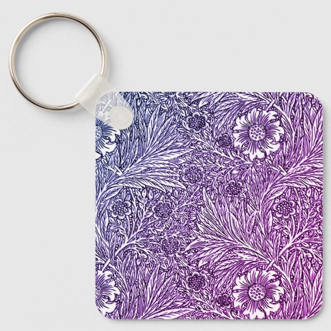 Intrikå Blommigt design i Lila Hues och White Nyckelring (Framsida)