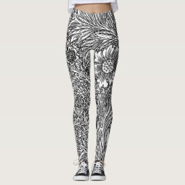 Intrikå Blommigt design i svartvitt Leggings
