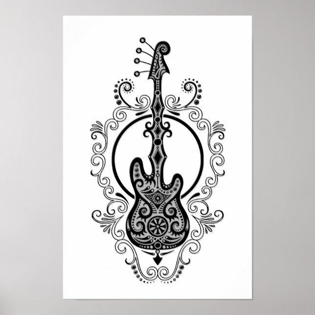 Intrikå, svart, antireflekterande design på vitt poster (Framsidan)