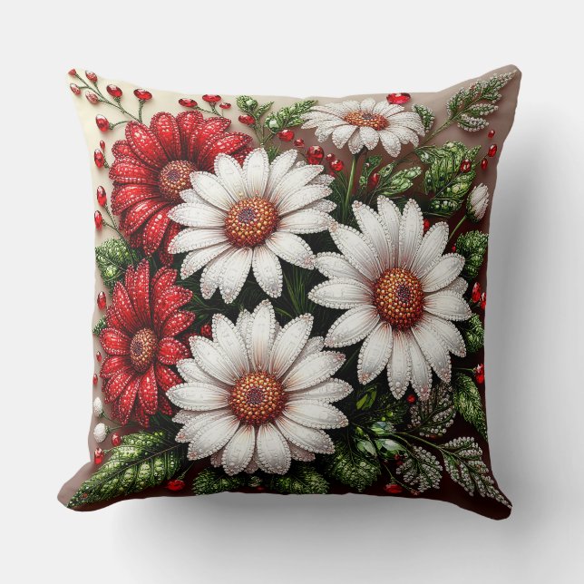 Intrikat ädelstensprydd blomdesign kudde (Framsida)