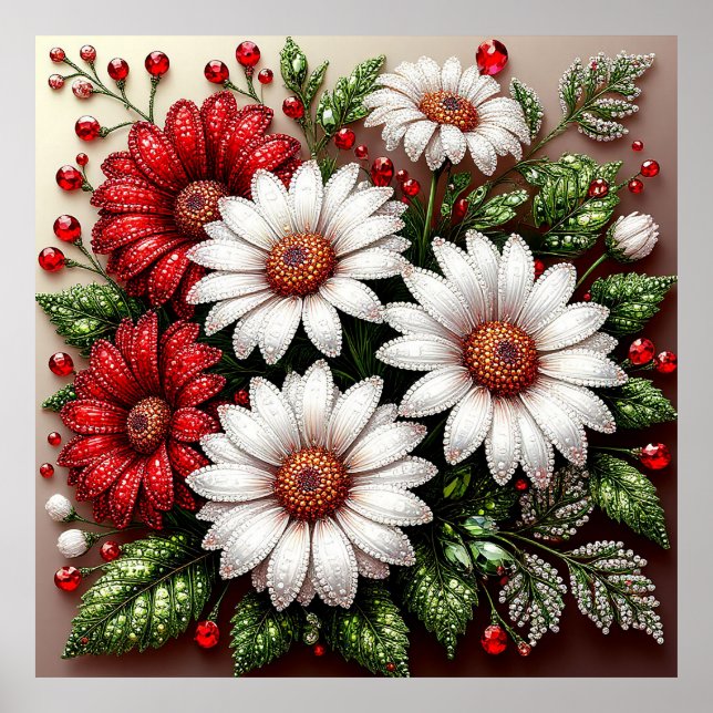 Intrikat ädelstensprydd blomdesign poster (Framsidan)