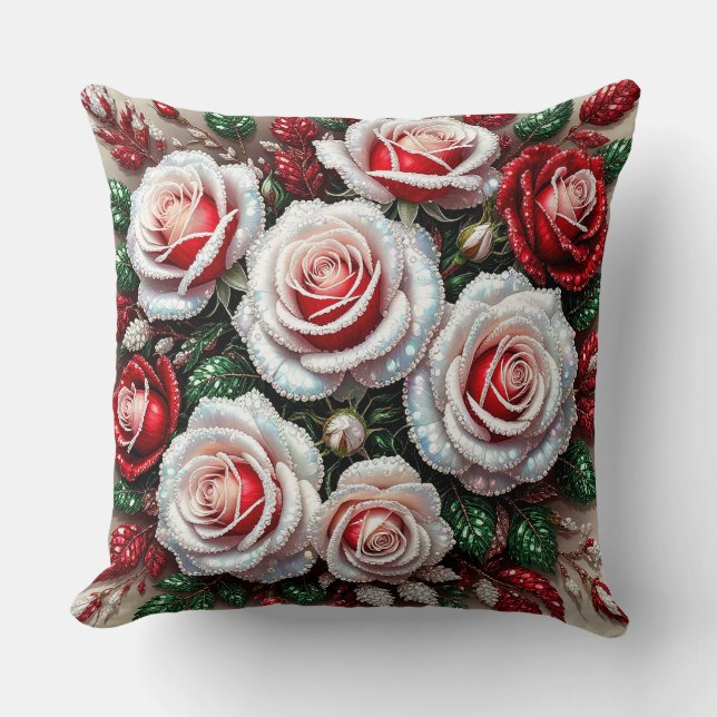 Intrikat ädelstensprydd blomsterdesign kudde (Framsida)