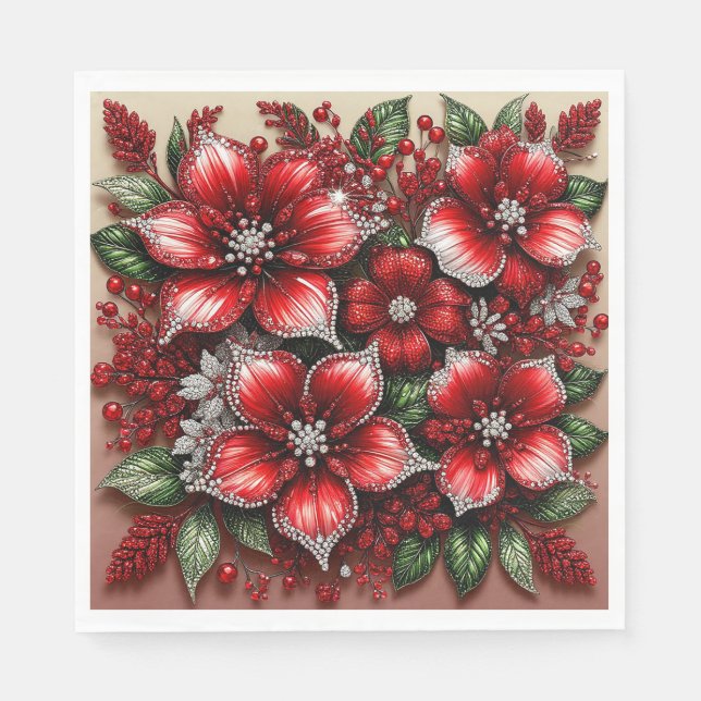 Intrikat ädelstensprydd blomsterdesign pappersservett (Framsidan)