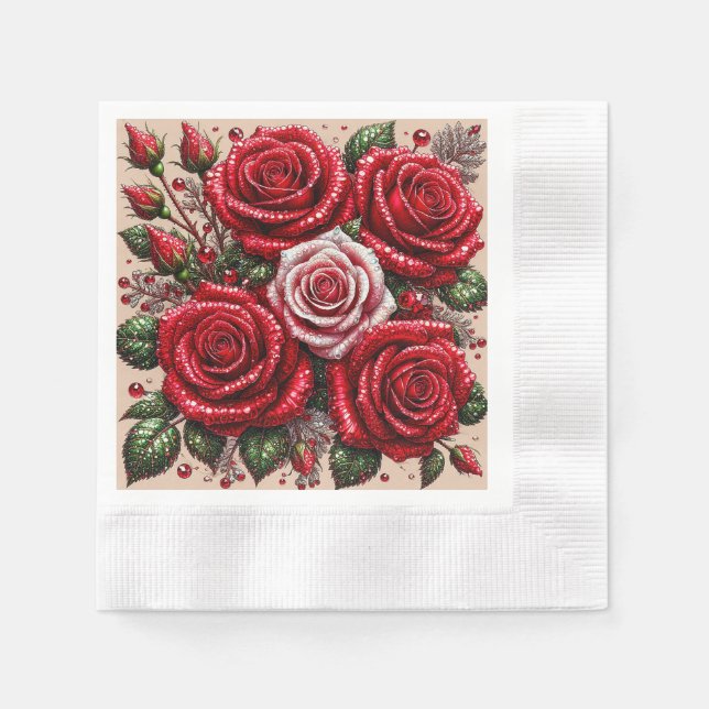 Intrikat ädelstensprydd blomsterdesign pappersservett (Framsidan)