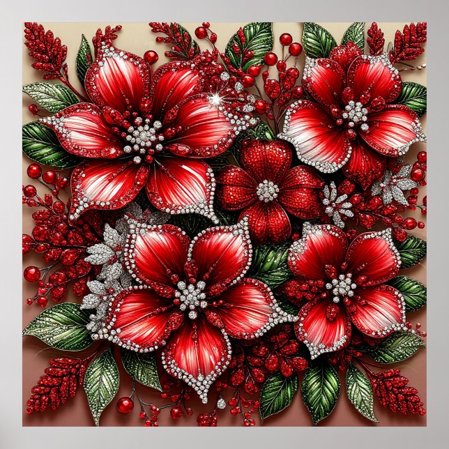 Intrikat ädelstensprydd blomsterdesign poster (Framsidan)