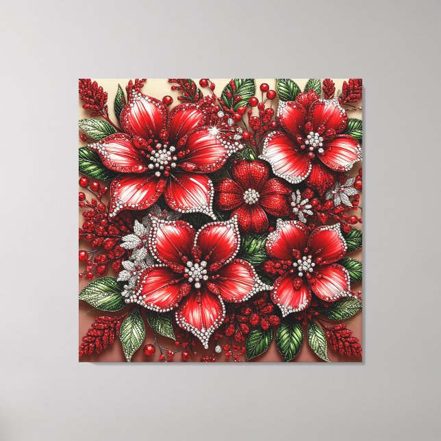 Intrikat ädelstensprytt blomsterdesign canvastryck (Framsida)
