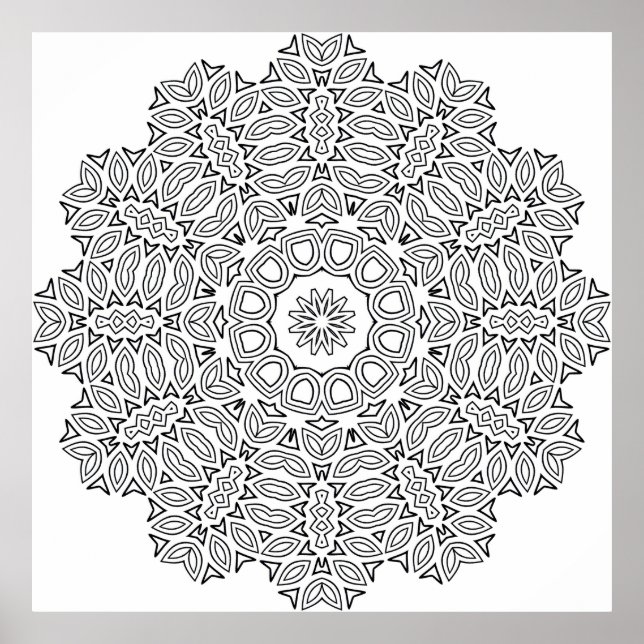 Intrikat bladmandala-färgsidesmönster konst poster (Framsidan)