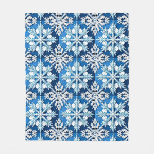 Intrikat blått snöflingedesign fleecefilt