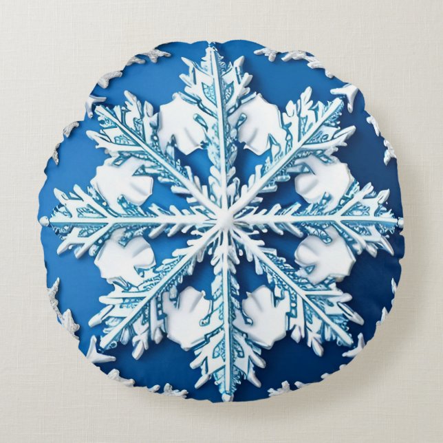 Intrikat blått snöflingedesign  rund kudde (Framsidan)