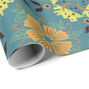 Intrikat blom- och geometriskt mönster med orange presentpapper